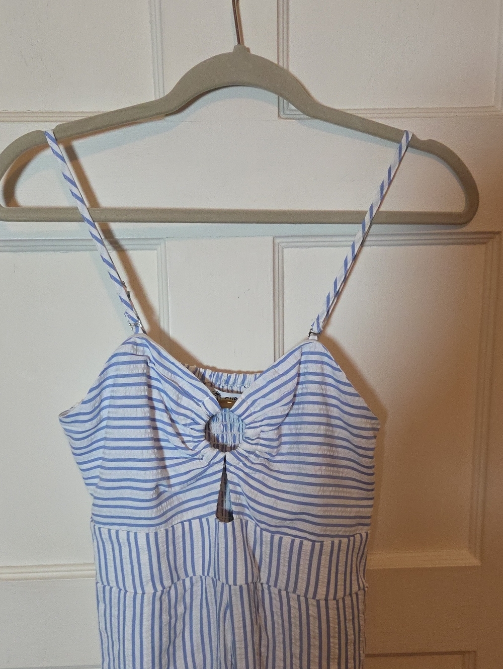 Cupshe Marigold Blossom Striped Romper In Blue & White Size Medium - Picture 6 of 16